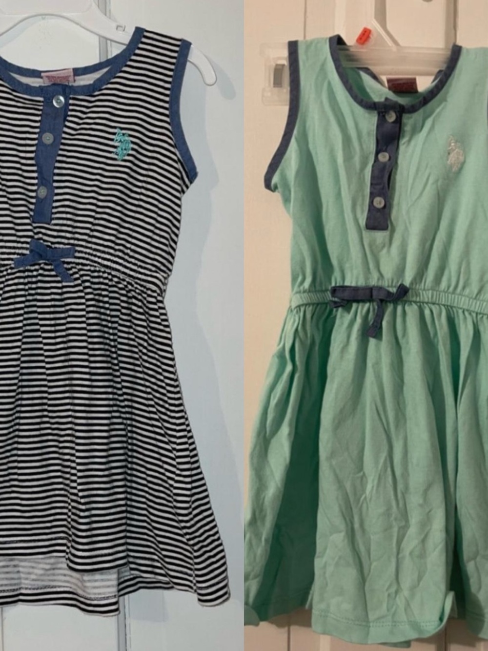 U.S. Polo Assn. Girls Sleeveless Polo Knit Dress Mint/Blue & Navy/White Size 4T